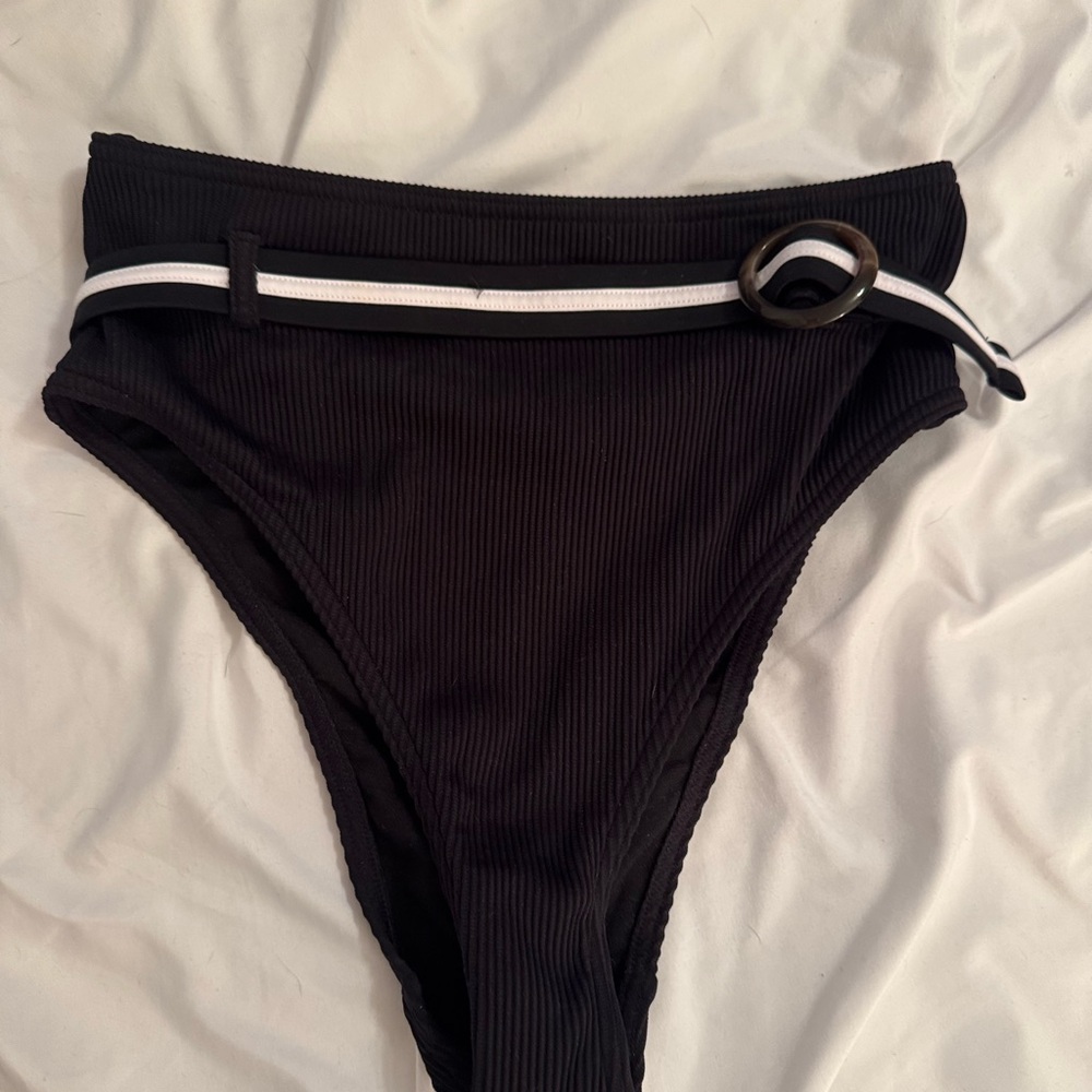Topshop Black Ribbed Bikini Bottom with Belt Detail